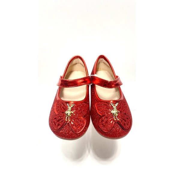 Girls Red Ballet Flats, Cute Baby Toddler Sparkly Butterfly Shoes, Size 7, New - Picture 1 of 10